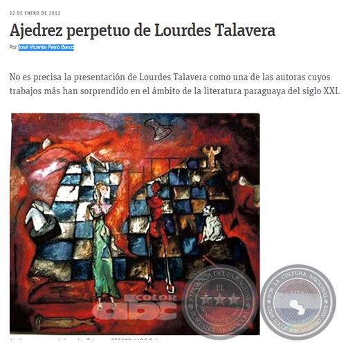 AJEDREZ PERPETUO DE LOURDES TALAVERA - Por JOSÉ VICENTE PEIRÓ BARCO - Domingo, 22 de Enero de 2012